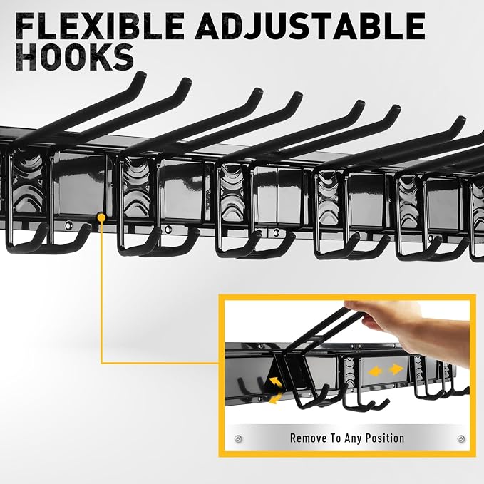 ELEAD 9-Pairs Heavy Duty Garage Tool Organizer Wall Mount Hooks, 48 Inches 730 lbs Garden Tool Organizer with Adjustable Hooks, Yard Tools Organizers for Garden, Yard, and Shed