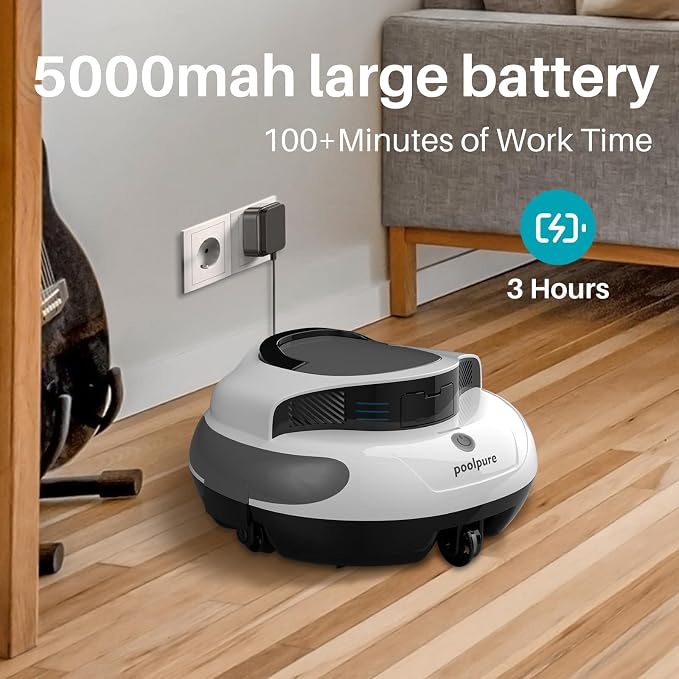POOLPURE Cordless Robotic Pool Cleaner - Dual 35W Motors, 110Min Runtime, for Above & In-Ground Pools Up to 1000 Sq.Ft, Auto-Parking, Advanced Waterproof Technology 2026