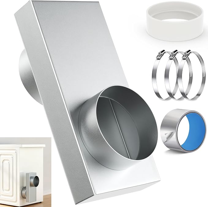 Upgraded 84049 Stainless Steel Periscope Dryer Vent, 0-5" Telescoping Adjustable Dryer Vent Connector Kit, Space-Saving Close-to-Wall Short Small Dryer Replacement Vents,Anti-Leakage Seal Ring & Clamp