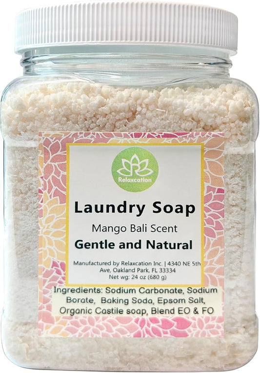 Natural Laundry Detergent Soap | Hypoallergenic Deep Cleaning Washing Powder | Eco-Friendly, Safe, and Effective BORAX, SODA ASH, EPSOM SALT, BAKING SODA and CASTILE SOAP (65 Loads) (Mango Bali)
