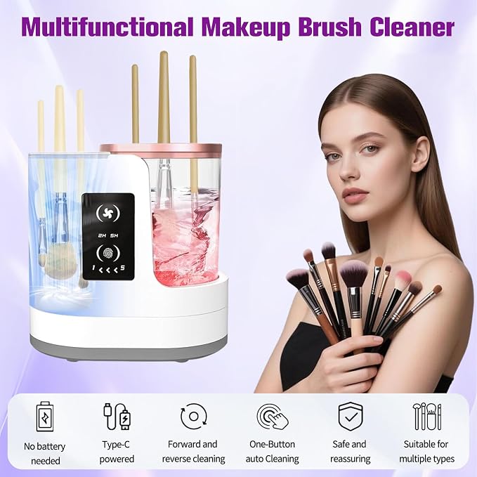 Electric Makeup Brush Cleaner, 3 IN 1 Automatic Brush Cleaning Machine with Cleaning & Drying, Portable USB Deep Cleaning Makeup Brush Dryer for All Size Beauty Makeup Brush Set (White)