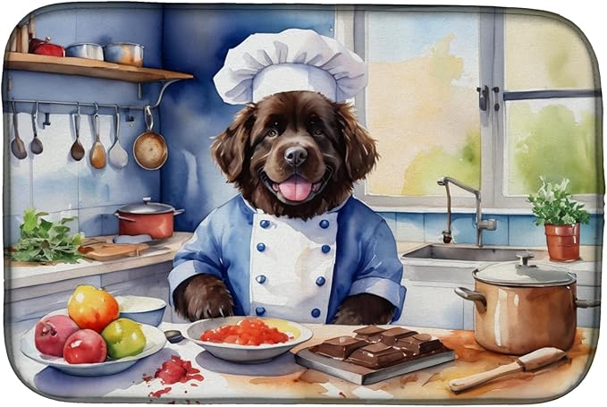 Caroline's Treasures DAC6289DDM Newfoundland The Chef Dish Drying Mat Absorbent Dish Drying Mat Pad for Kitchen Counter Dish Drainer Mat for Countertop, 14 x 21", Multicolor