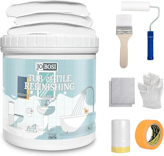 White Waterbased Tile Paint and Tile Refinishing Kit 32.0 Fl Oz, Quick-Dry TilePaint for Wall ，Floor, Sink Bathtub Paint for Bathroom, Kitchen, Toilets, Water Based，50-63sq.ft