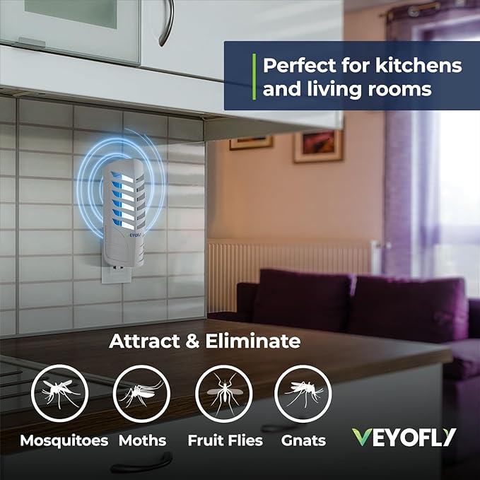VEYOFLY Fly Trap (1 Device + 3 Glue Boards) + 5 Refills Pack Bundle - Plug in Flying Insect Trap, Fruit Fly Traps for Indoors-Mosquito,Fruit Fly, Gnat Trap, Bugs- No Odor