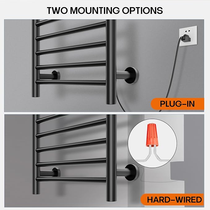 Paraheeter Poloma 45.3"(L) x 19.5"(W) Wall Mounted Towel Warmer, Heated Towel Racks for Bathroom, Towel Dryer Heater, 16-Bars Black, CSA Certified