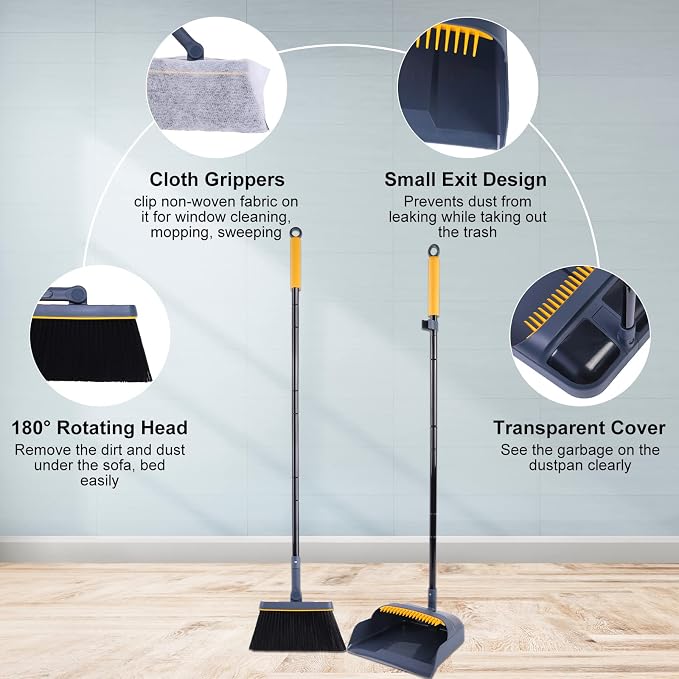 JEHONN Broom and Dustpan for Home
