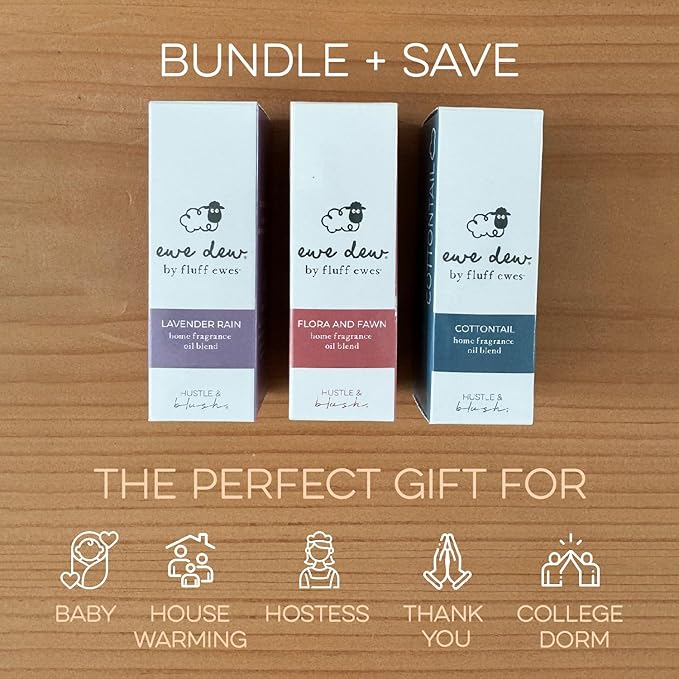 Hustle & Blush Wool Dryer Balls and Essential Oils Blend Bundle Laundry Set, Reduces Drying Time, Chemical Free with Long Lasting Fresh Scent Laundry Supplies - 2 Pack, Lights & 15 ml Lavender Rain