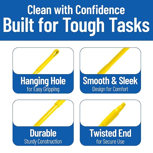 SPARTA 41225EC04 Fiberglass Broom Handle, Mop Handle, Replacement Handle With Acme Threaded Tip For Commercial Cleaning, 48 Inches, Yellow, (Pack of 12)