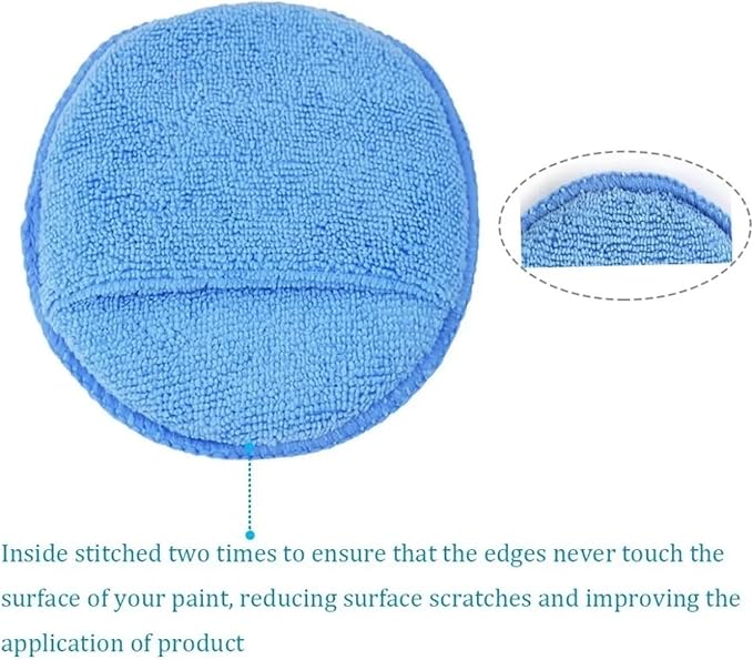 Compatible for 5Pcs Car Detailing Applicator Pads Care Foam Sponges Cleaning Tools Waxing Polish Soft Microfiber Round Pocket(Blue)