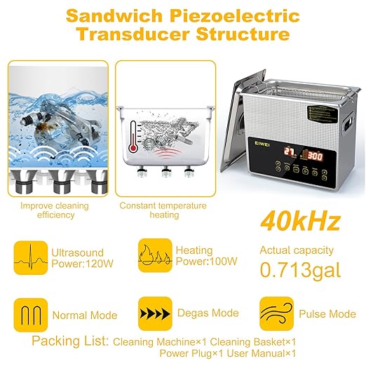3L Ultrasonic Cleaner Dual-Frequency Professional Digital Stainless Steel Cleaning Machine with Heater Timer for Carburetor, Parts, Circuit Board, Glasses, Denture, Jewelry