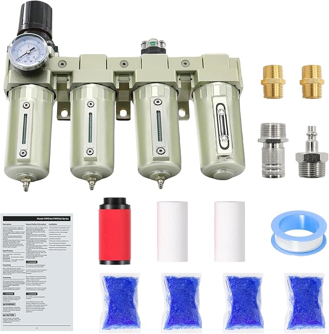 4 Stage 3/4" Air-Dryer-for-Compressor Manual Drain 3Filter&1Dryer System | Air-Compressor-Water-Separator-System for Plasma Cutter and Paint Spray，Manual Drain NPT Industrial Grade