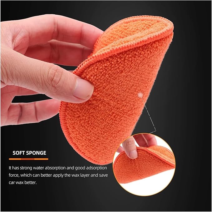 5 Inch Microfiber Wax Applicator Pads - Reusable Hand Polishing Foam Pads with Elastic Grip for Cars and More