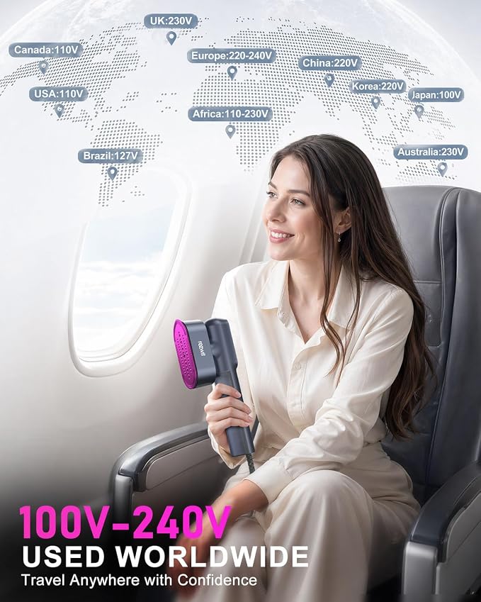 Travel Steamer for Clothes,100-240V Travel Steamer & Iron 2 in 1 with Fast Heat-Up,1200W Portable Handheld Garment Steamer,Travel Size,Large Heat Panel,Fabric Quick Wrinkle Remover for Global & Europe