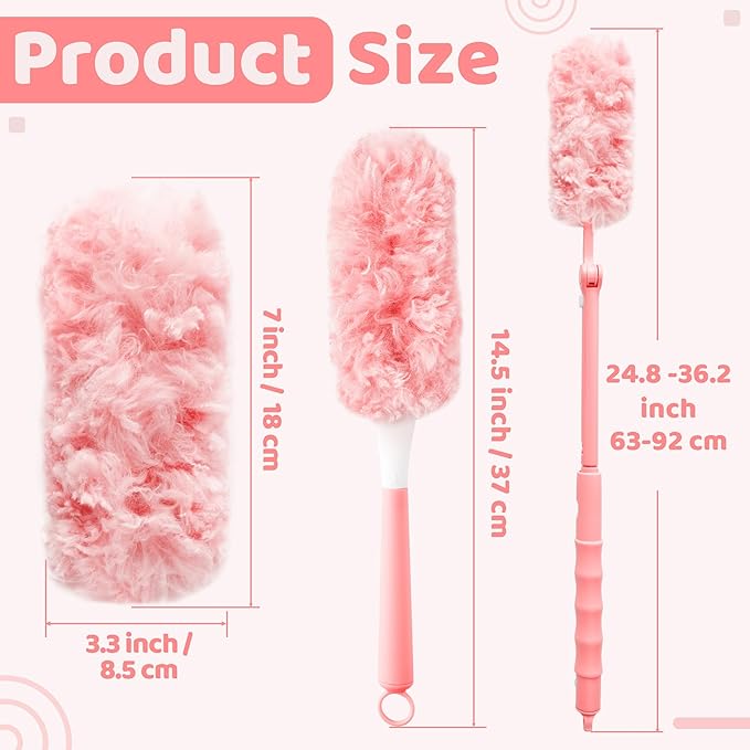 360° Dusters Refills for Cleaning - 80 Count Disposable Feather Duster Kit with 2 Handles, Multi-Surface Microfiber Feather Dusting Cleaner for Furniture Blinds Windows Ceiling Fans (Pink)