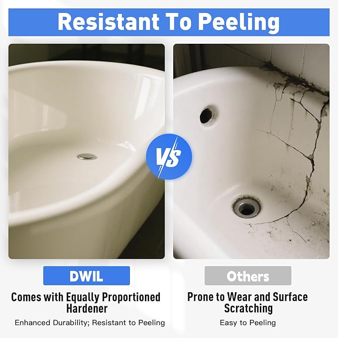 DWIL Tub Paint, Tub and Tile Refinishing Kit 33oz with Tools, Tile Refinishing Kit Bathtub Paint Water Based &Low Odor, Easy to Use Sink for Bathroom Kitchen, Semi-Gloss Vanilla White, 50-55sq.ft