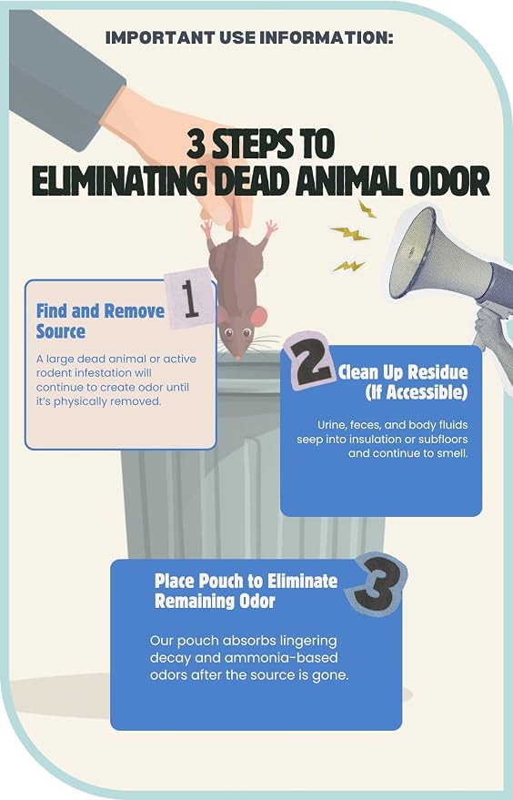 Dead Animal Smell Eliminator Pouch – Fragrance-Free Activated Charcoal Odor Absorber With Specialized Zeolite– Attics, Walls, Crawlspaces. For After Cleanup. Pet & Kid Safe, XL, Covers 375 Sq Ft