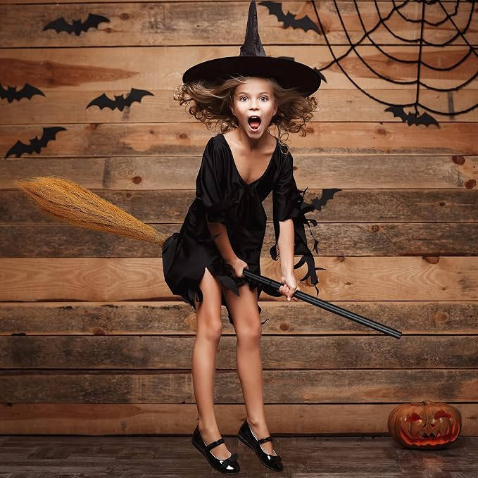 Sumind 4 Pieces Halloween Witch Broom Plastic Witch Broomstick Cosplay Broom Props Wizard Flying Stick Halloween Plastic Broom Props for Teens Adults Halloween Party Cosplay Supplies, 39.4 Inches