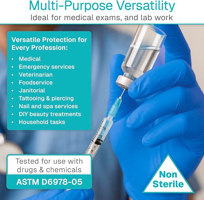 Vive Powder Free Nitrile Exam Gloves - Blue, Disposable, Latex-Free - For Medical Exams