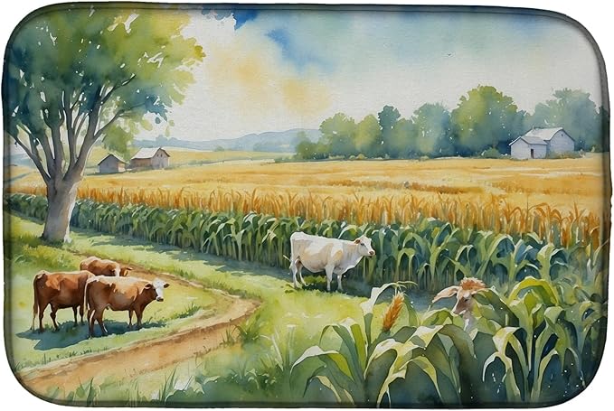 Caroline's Treasures Cows by the Cornfield Dish Drying Mat Absorbent Dish Drying Mat Pad for Kitchen Counter Dish Drainer Mat for Countertop, 14 x 21", Multicolor