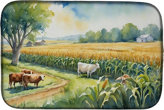 Caroline's Treasures Cows by the Cornfield Dish Drying Mat Absorbent Dish Drying Mat Pad for Kitchen Counter Dish Drainer Mat for Countertop, 14 x 21", Multicolor