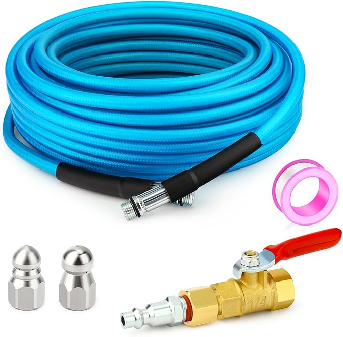 GASHER 33feet Home Dryer Vent Duct Cleaning Kit, 2 Jetter Nozzle, 1/4" NPT Ball Valve, 1/4" NPT Air Plug, 1/4"NPT Reducer Adapter