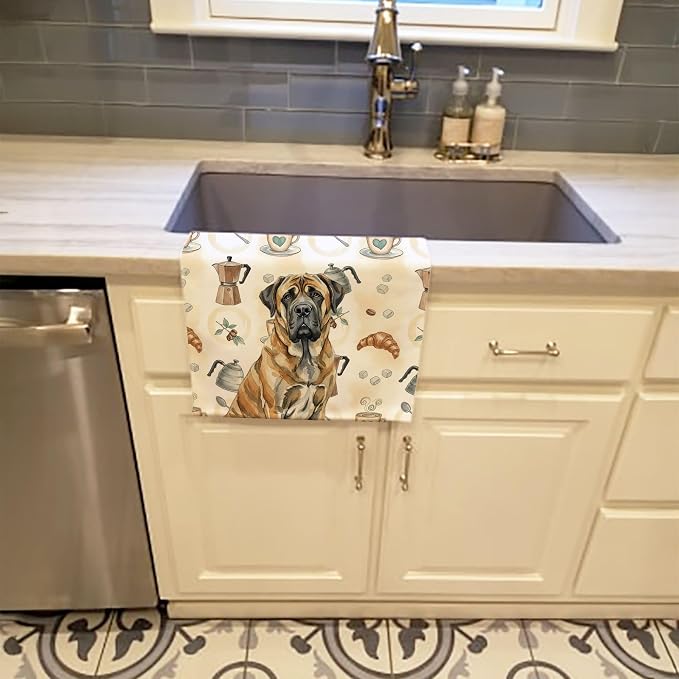 Caroline's Treasures Brindle English Mastiff Coffee Bar Kitchen Towel Velour Plush Front and Cotton Loop Back Machine Washable