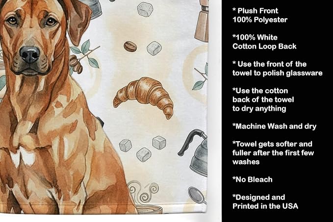 Caroline's Treasures Rhodesian Ridgeback Coffee Bar Kitchen Towel Velour Plush Front and Cotton Loop Back Machine Washable