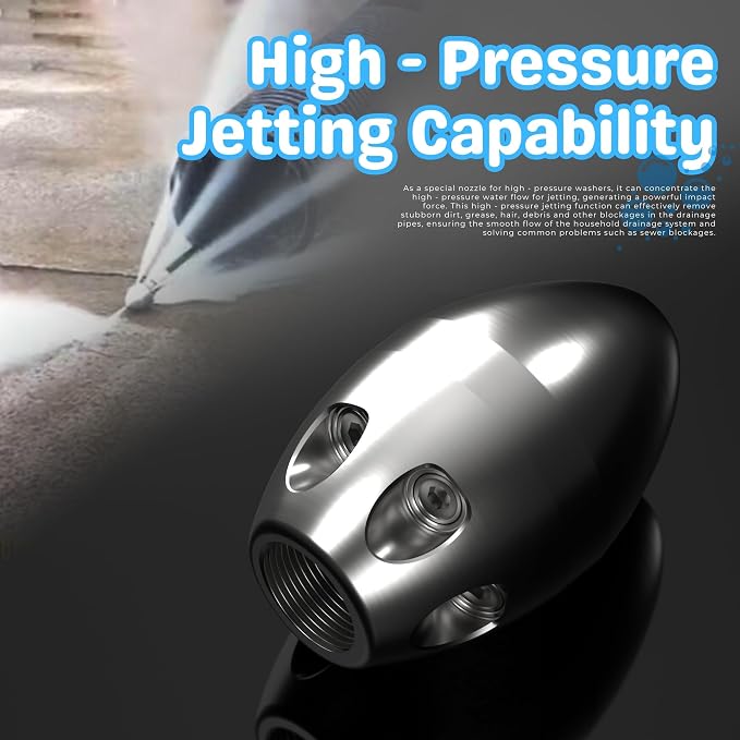 3/8" Internal Thread Jetter Nozzle for Power Washer, High Pressure Cleaning Pipe Spray Nozzle for Pressure Washer Portable Steel Drain Sewer Jetter Kit for Home