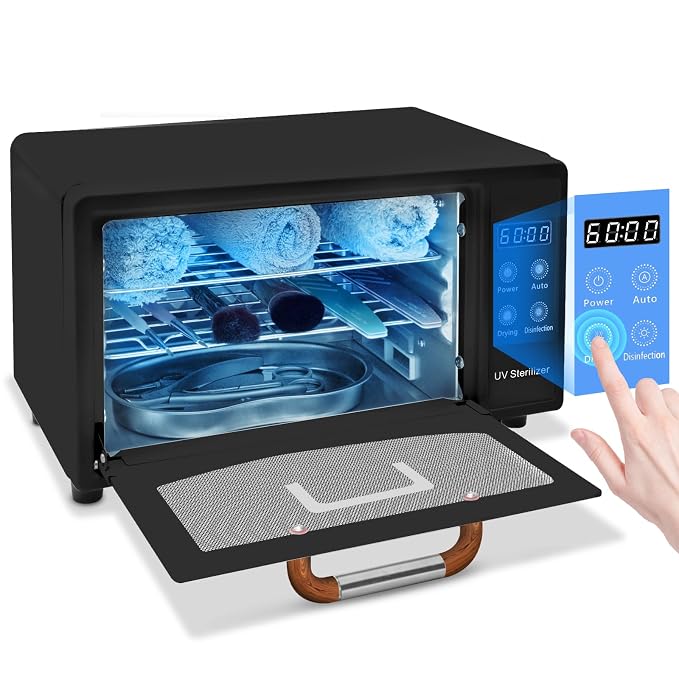 CGBE UV Cleaning Cabinet For Nail Tools: UV + Drying Cleaning Machine, 10 L Salon Tools Cleaning Cabinet With Timer Setting for Salon, Manicure, Home, Barbers, and Spas - Black