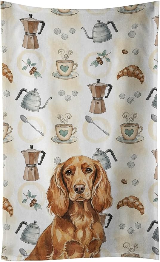Caroline's Treasures Boykin Spaniel Coffee Bar Kitchen Towel Velour Plush Front and Cotton Loop Back Machine Washable