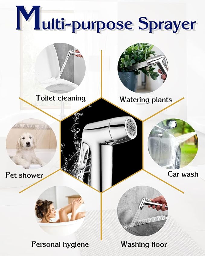 Handheld Bidet Sprayer for Toilet, Muslim Shower Bidet Attachment for Toilet, Cloth Diaper Toilet Sprayer, Jet Spray for Toilet with Bidet Hose for Feminine Wash (Chrome)