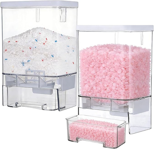 Rainmae 2 Pack Laundry Detergent Dispenser Set Wall-Mounted Containers for Scent Booster Beads and Softener Beads Laundry Powder Dispensers Storage Organizer for Laundry Bathroom Dorm and Hotel