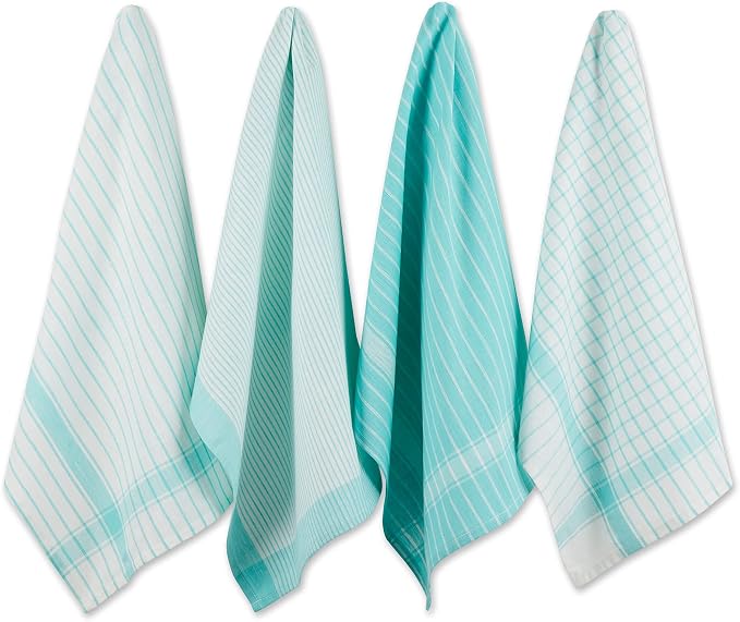 DII Everyday Basic Collection Woven Dishtowel Set, 20x28, Aqua, 8 Piece