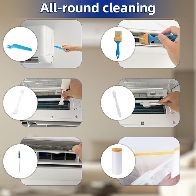 Air Conditioner Cleaning Cover,9PCS Mini Split Cleaning Kit Bag with 2L High Pressure Sprayer,Wall Mounted Waterproof Ac Cleaning Kit with Drainpipe and Support Plates,Fits Systems 27in - 39in(White)