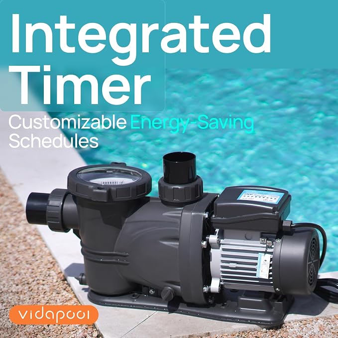 1.5HP In/Above Ground Pool Pump with Timer, 7350GP High Flow 115V Powerful Self Primming Swimming Pool Pumps with Filter