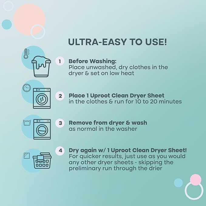 Uproot Clean Washing Machine Cleaner Tablets Pro & Dryer Sheets Pet Hair Reduction Set: Anti-Static Sheets Pet Hair Remover for Laundry & Washer Machine Cleaning Tablets - Spotless Laundry Every Time
