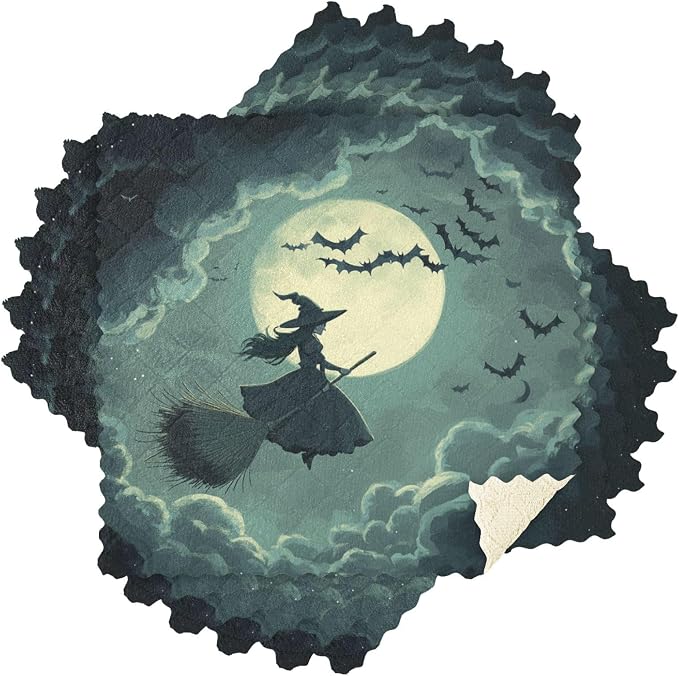 Halloween Witch Bats and Moonlight Kitchen Towels Dish Cloths Set of 6 Microfiber Cleaning Cloths for Cars Super Absorbent Machine