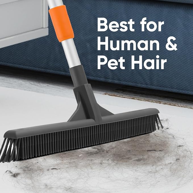 Superio Silicone Broom - Carpet Rake for Hardwood & Carpet, Pet Hair Cleaning