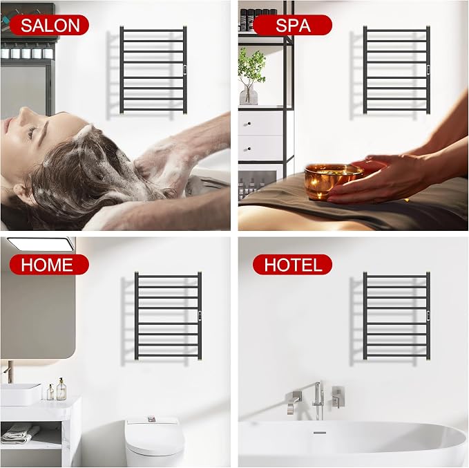 Electric Towel Warmer Rack,Heating Towel Warmer,Timer & Temperature Control,Wall-Mounted Plug-in for Bathroom,Gunmetal Grey,Stainless Steel,8-Bar(27.56x20.87x4.41in)