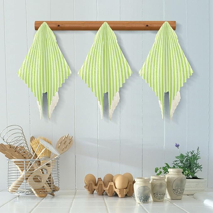 Green Stripes Kitchen Towels Dish Cloths Set of 6 Microfiber Cleaning Cloths for Cars Super Absorbent Machine