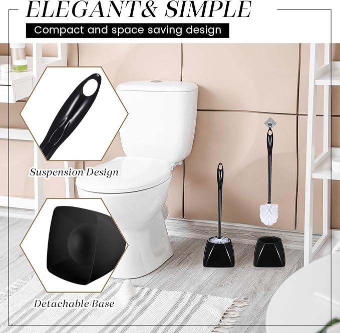 FoldTier 15 Sets Toilet Holder and Brush Set 16.14 Inch Toilet Bowl Cleaner Brush with Caddy Bathroom Scrub Plastic Scrubber with Long Handle for Bathroom Cleaning, Easy to Assemble (Black)