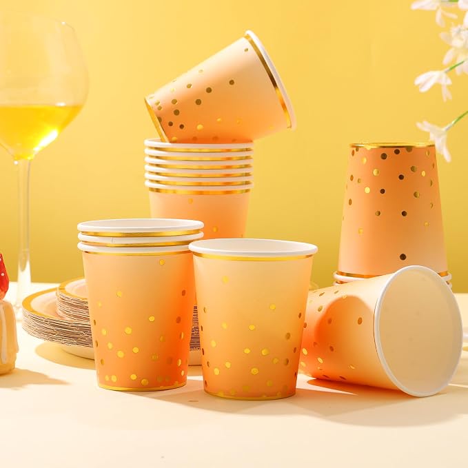 175PCS Orange Party Supplies, Fall Paper Plates and Napkins, Orange Paper Plates for Birthday, Fall Party Decorations, Thanksgiving Day, Serve 25 Guests