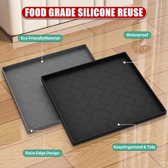 Mini Fridge Silicone Mat,19.7''x19.7''x0.5''-Fridge Drip Tray Concave and convex design is leak-Proof and Non-Slip Perfectly Compatible with Washer, Dryer, Wine Cooler, Dishwasher ect. (Black)