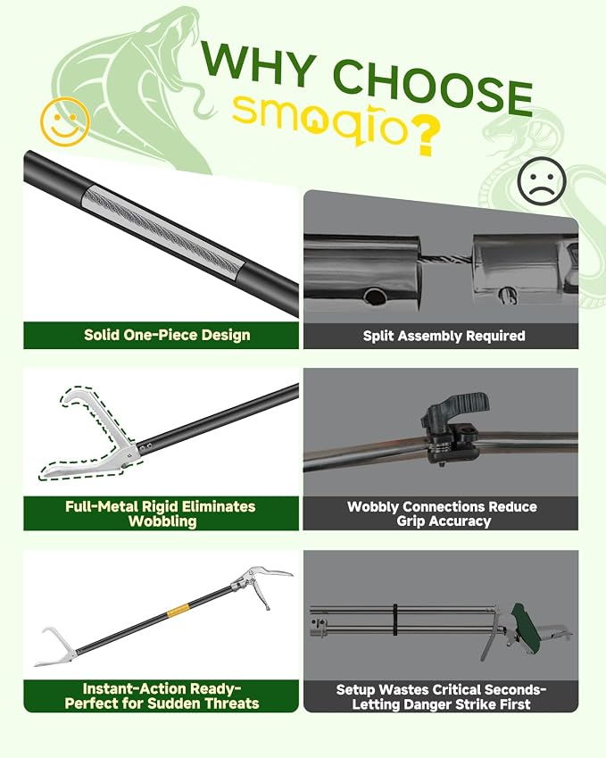 Snake Grabber Tool, 47in Compact Power Snake Tongs, All-Aluminum Alloy Reptile Catcher Grabber with Anti-Slip Grip, Wide Jaw Multi-Function Handling Tool with Lock