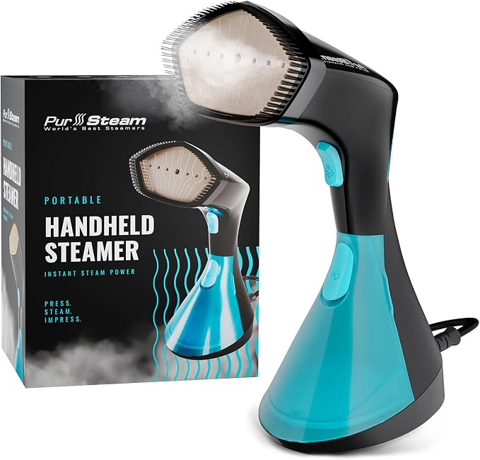 PurSteam Handheld Garment Steamer – 30-Sec Heat-Up, 3 Steam Settings | 1650W | 25-Min Continuous Steam | 8.45 oz Removable Tank | Ceramic Soleplate | Auto Shut-Off | Portable for Home & Travel