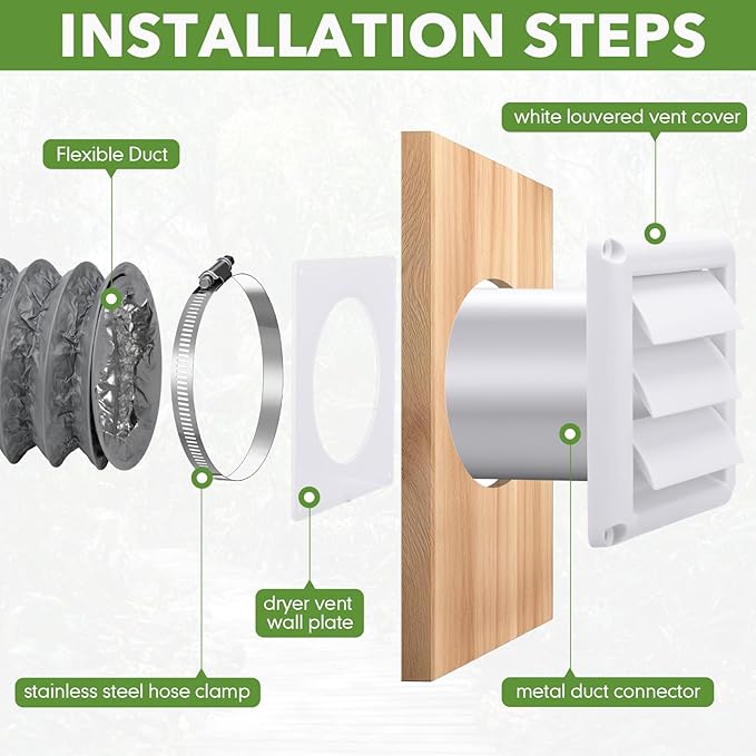 Glooglitter Dryer Vent Kit 4 Inch Dryer Ducting Tube Vent Hose Connector Wall Ducting Kit for Air Circulation (Gray)