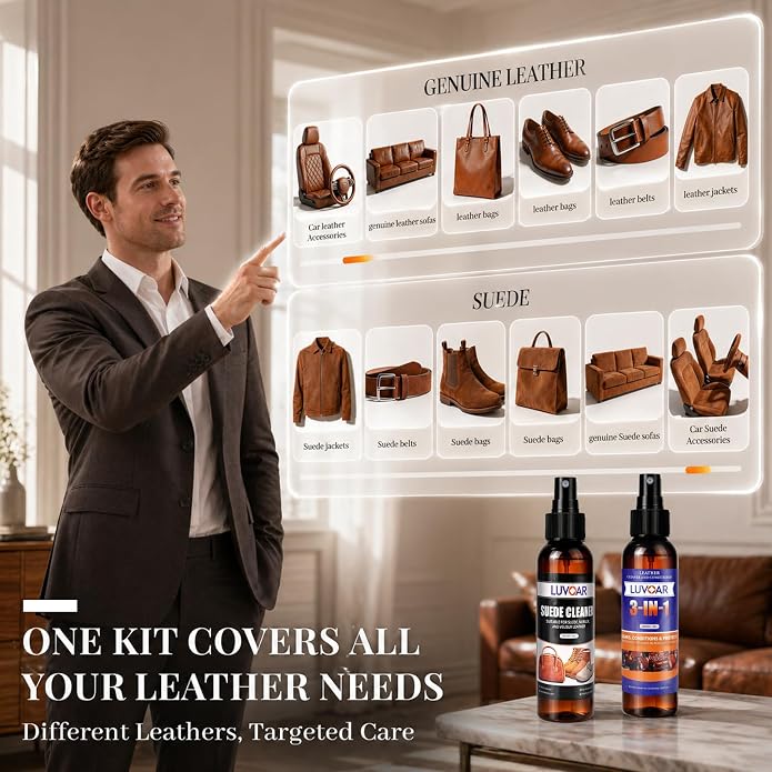 Suede Conditioner and 3-in-1 Leather Cleaner and Conditioner,for Car Interiors, Apparel, Furniture, Boots