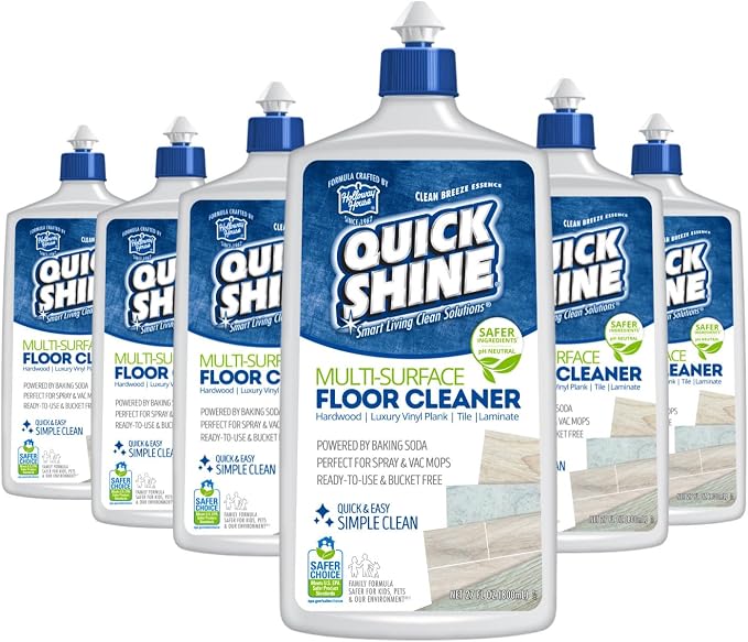 Quick Shine Multi Surface Floor Cleaner 27oz, 6Pk | Ready to Use-Streak Free- No Rinse | Use on Hardwood, Laminate, Luxury Vinyl Plank & Stone | Use in Spray Mops & Vac Mops | Safer Choice Cleaner