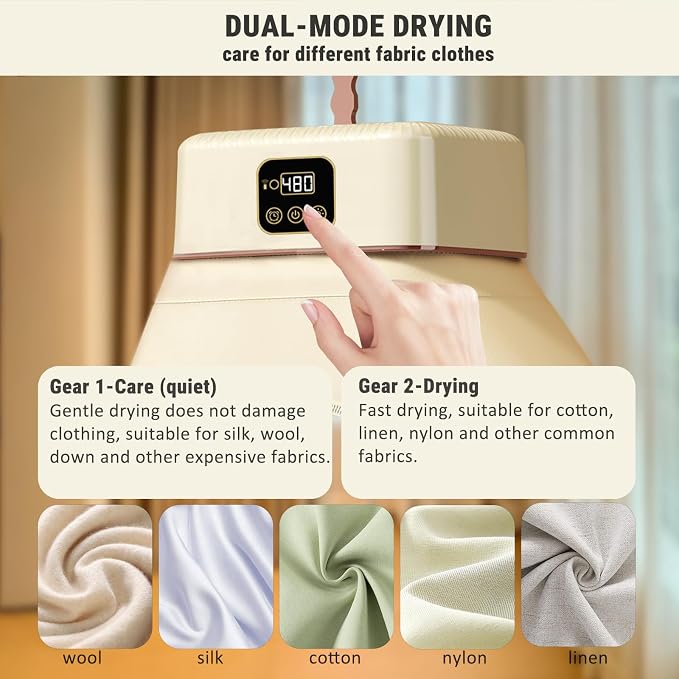 Portable Clothes Dryer, 8H Timer, w/Remote Control & Dry Bag, Mini Compact Foldable Fast Electric Dryer Machine for Laundry, Travel, Apartment, RV, Dorm, Quiet 45dB, Energy Save, 600W