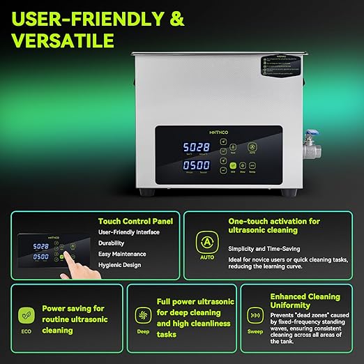 Ultrasonic Cleaner, One-Touch Cleaning,Heating, Deep Mode, ECO Energy-Saving Ultrasonic Cleaning Machine Excellent for Labs,Carburetor,Jewelry,Dentures,Automotive & Industrial Parts. (10L)